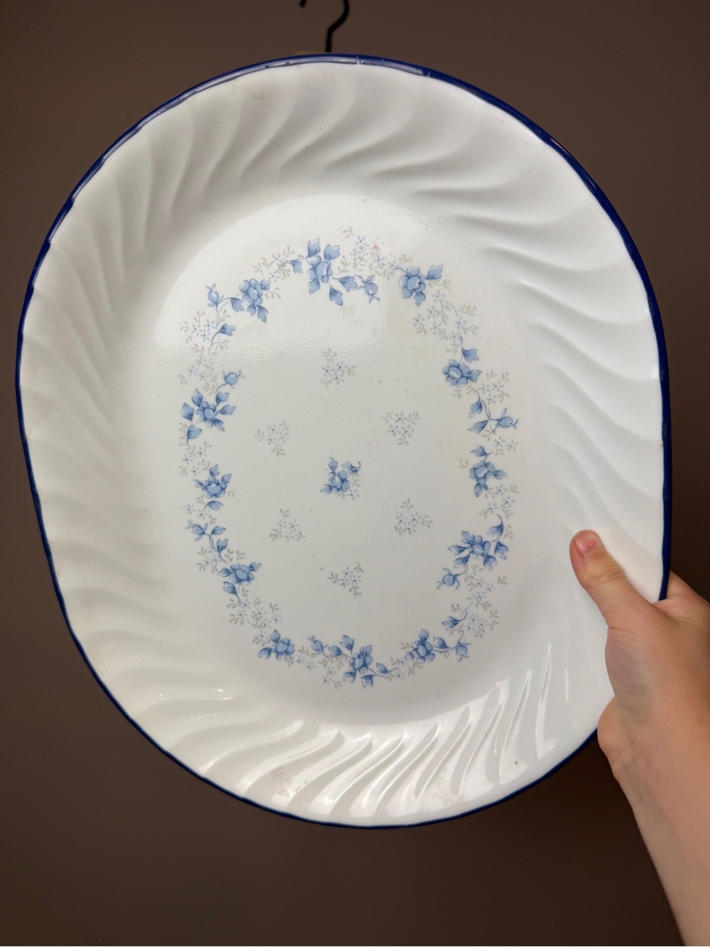 Vintage Corelle White and Blue Floral Serving Platter - Classic Home Dining